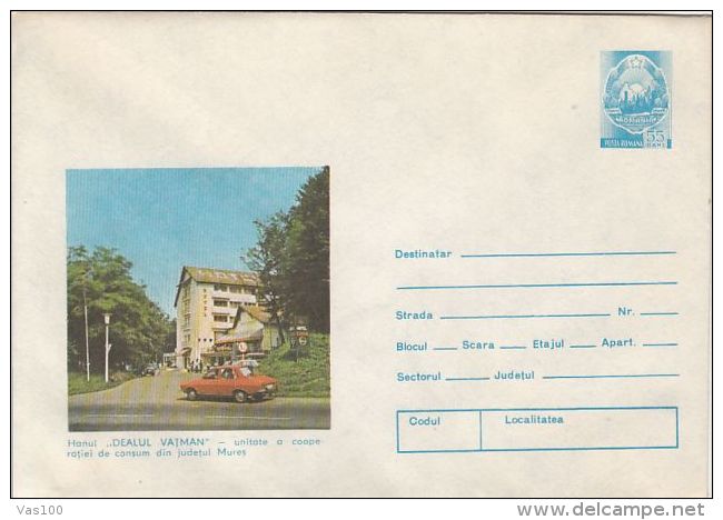 TOURISM, VATMAN HILL INN, CAR, COVER STATIONERY, ENTIER POSTAL, 1979, ROMANIA - Other & Unclassified