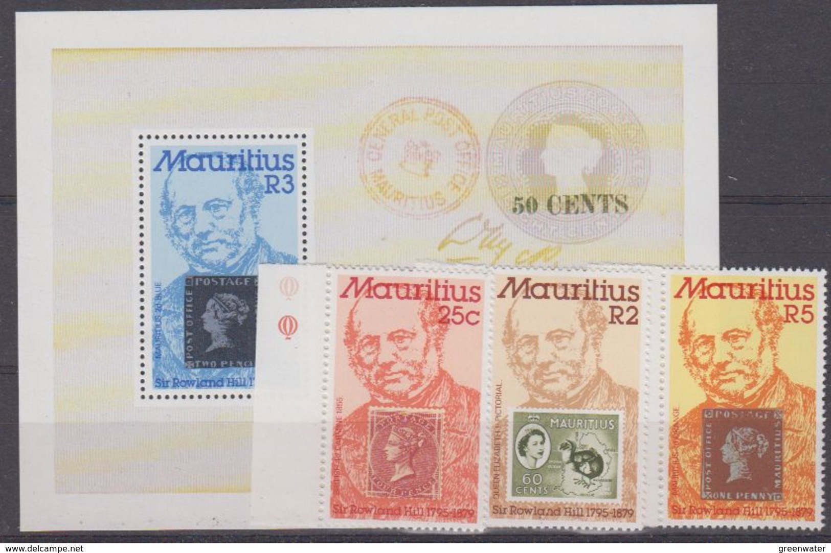 Mauritius 1979 Sir Rowland Hill 3v + M/s ** Mnh (40919) - Mauritius (1968-...)