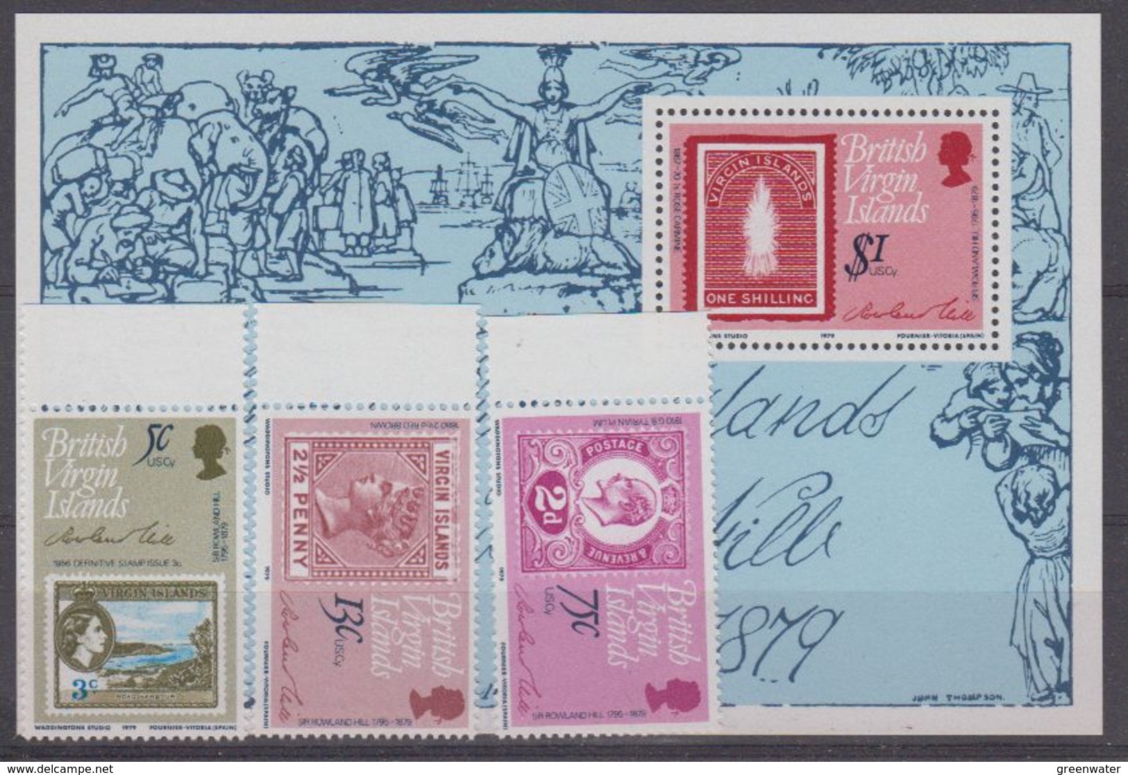 British Virgin Islands 1979 Sir Rowland Hill 3v + M/s ** Mnh (40920) - Iles Vièrges Britanniques