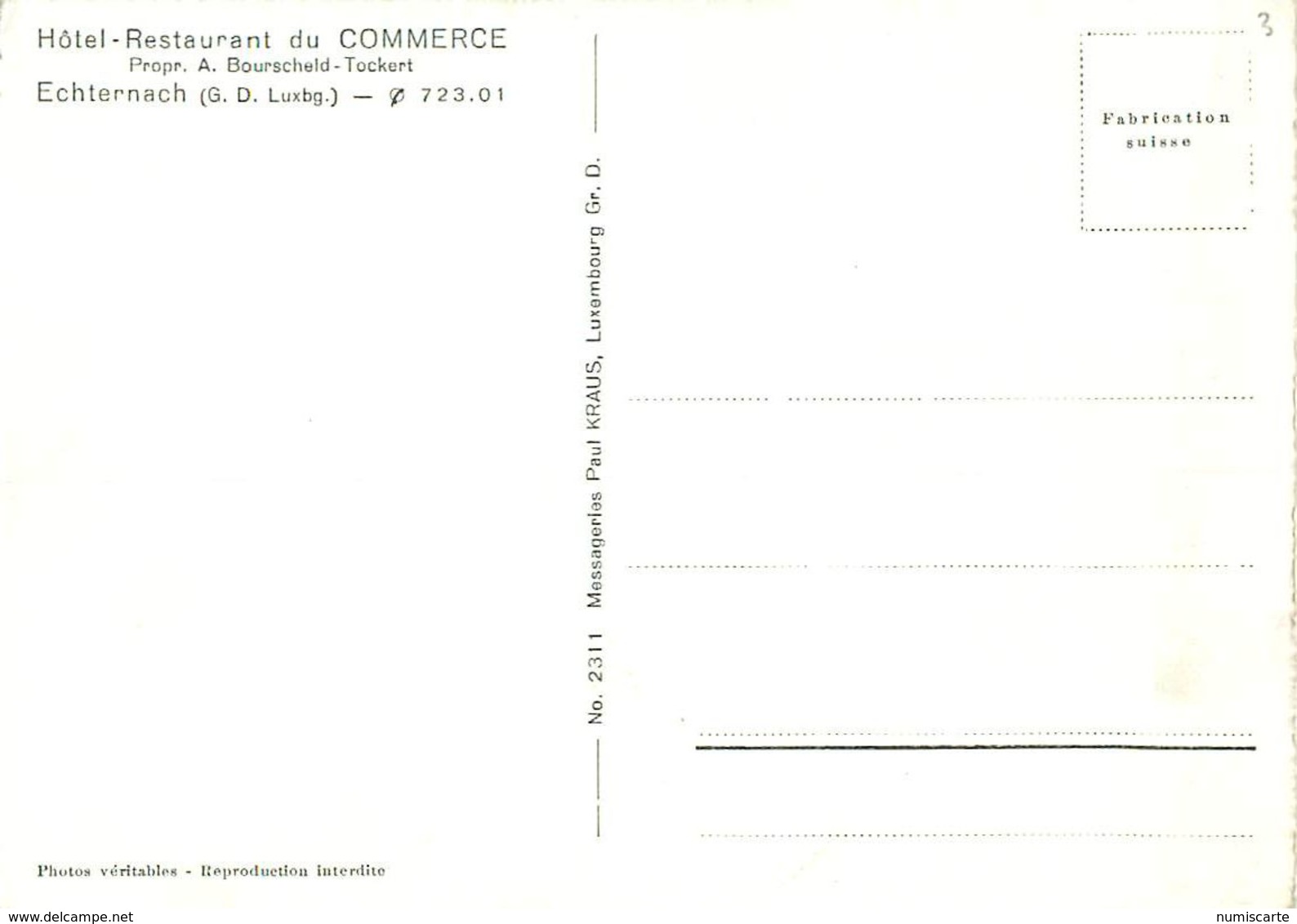 Cpm ECHTERNACH - Hôtel Restaurant Du Commerce - Propr. A Bourscheld - Tockert - Echternach