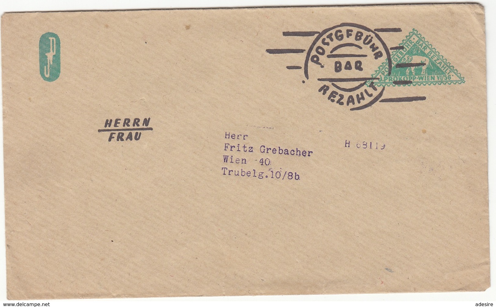 ÖSTERREICH 195? -Postgebühr Bezahlt Auf Firmen-Brief, Gel.v. Wien - Briefe U. Dokumente