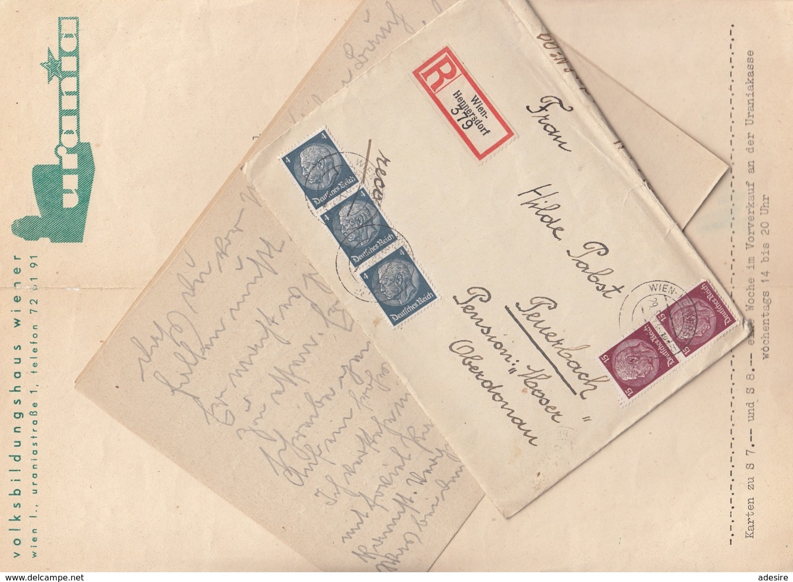 DEUTSCHES REICH 1941 - 3x4 + 2x15 Pfg Auf Reco-Brief Mit Inhalt, Gel.v.Wien-Hennersdorf 379 > Peurbach Pension Hoo ... - Briefe U. Dokumente