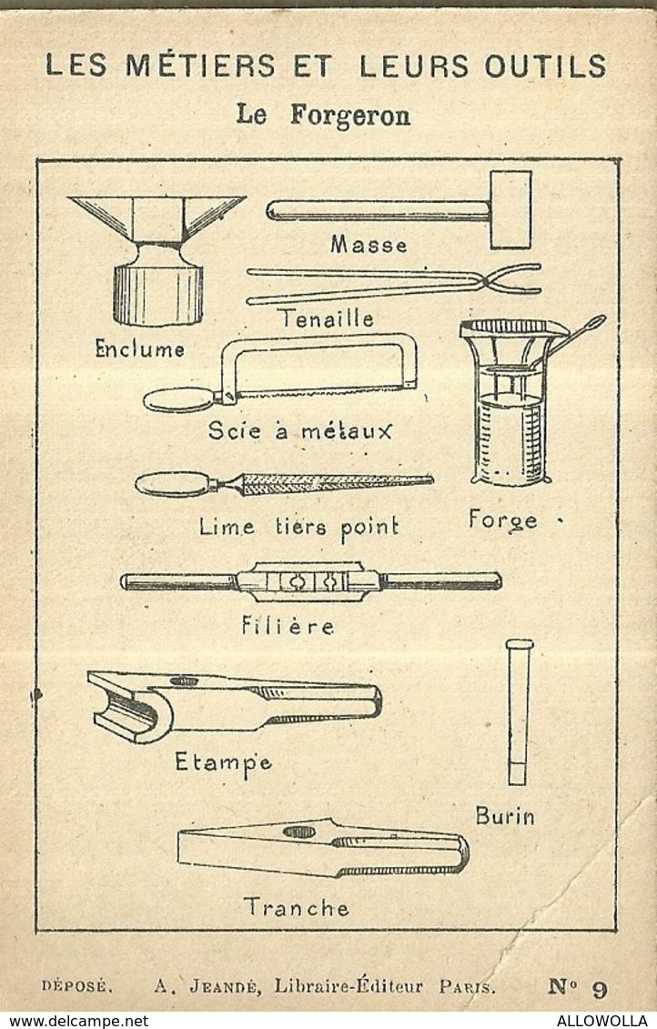 1460 " LES METIERS ET LEURS OUTILS  - N° 9 - LE FORGERON " FIGURINA DIDATTICA ORIGINALE - Altri & Non Classificati