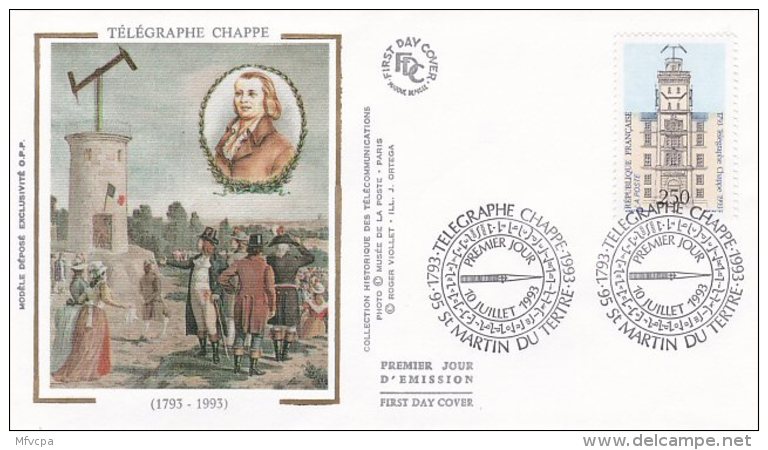 L4R323 FRANCE 1993 FDC Télégraphe Chappe 2,50f St Martin Du Tertre 10 07 1993/ Envel.  Illus. - 1990-1999