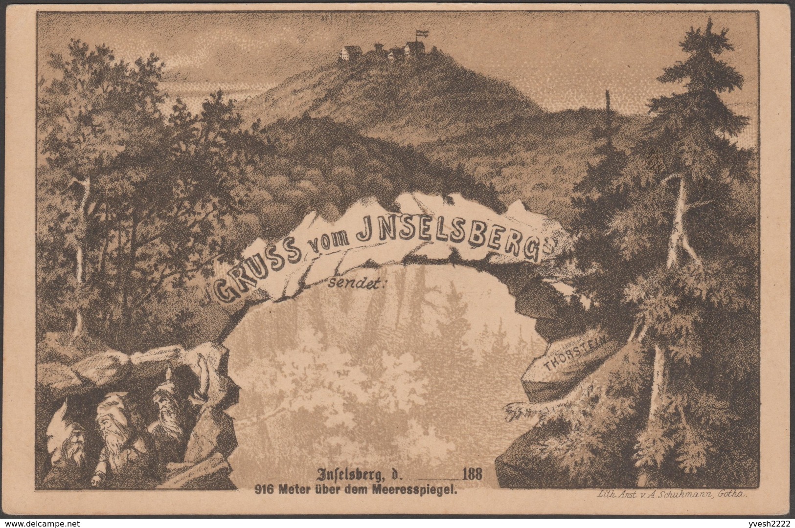 Allemagne 1888. Entier Timbré Sur Commande. Grüss Von Inselsberg (Thuringe), Montagne, Forêt, Nibelungen, Nains - Bergen