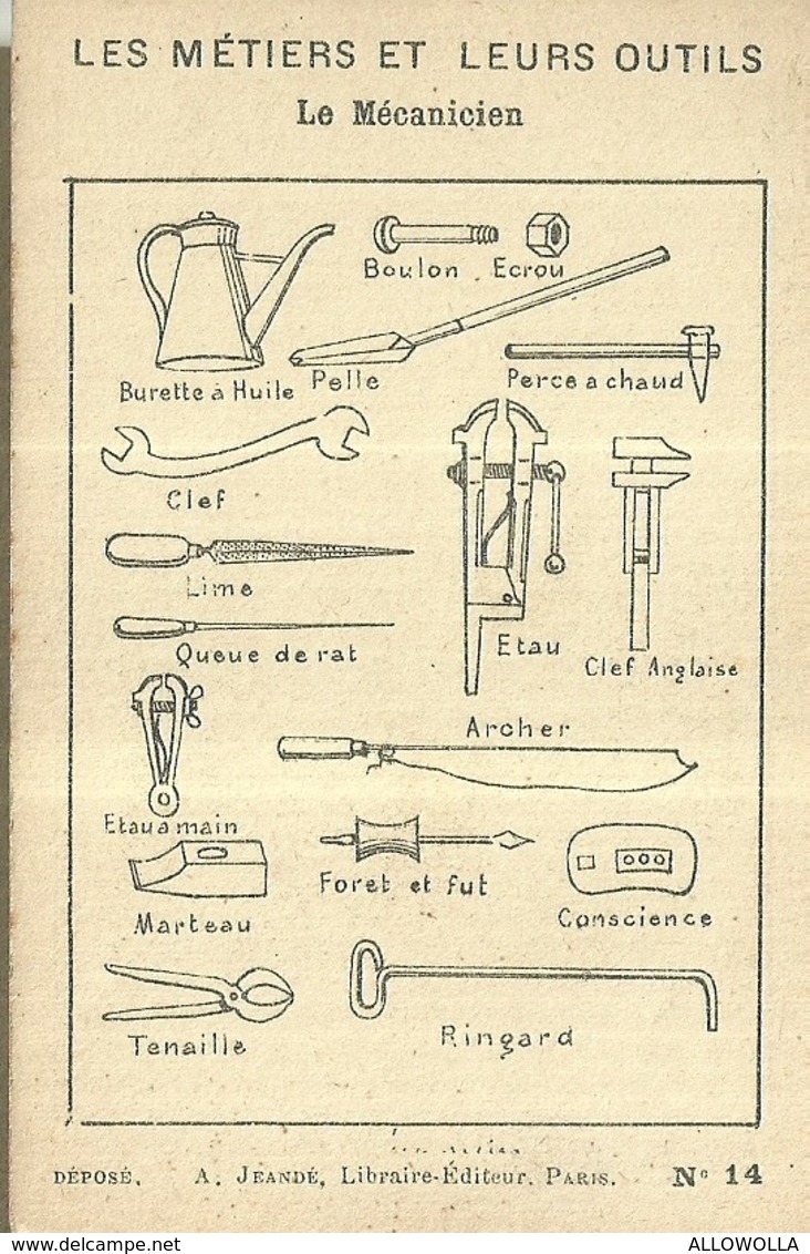 1465 " LES METIERS ET LEURS OUTILS  - N° 14 - LE MECANICIEN " FIGURINA DIDATTICA ORIGINALE - Altri & Non Classificati