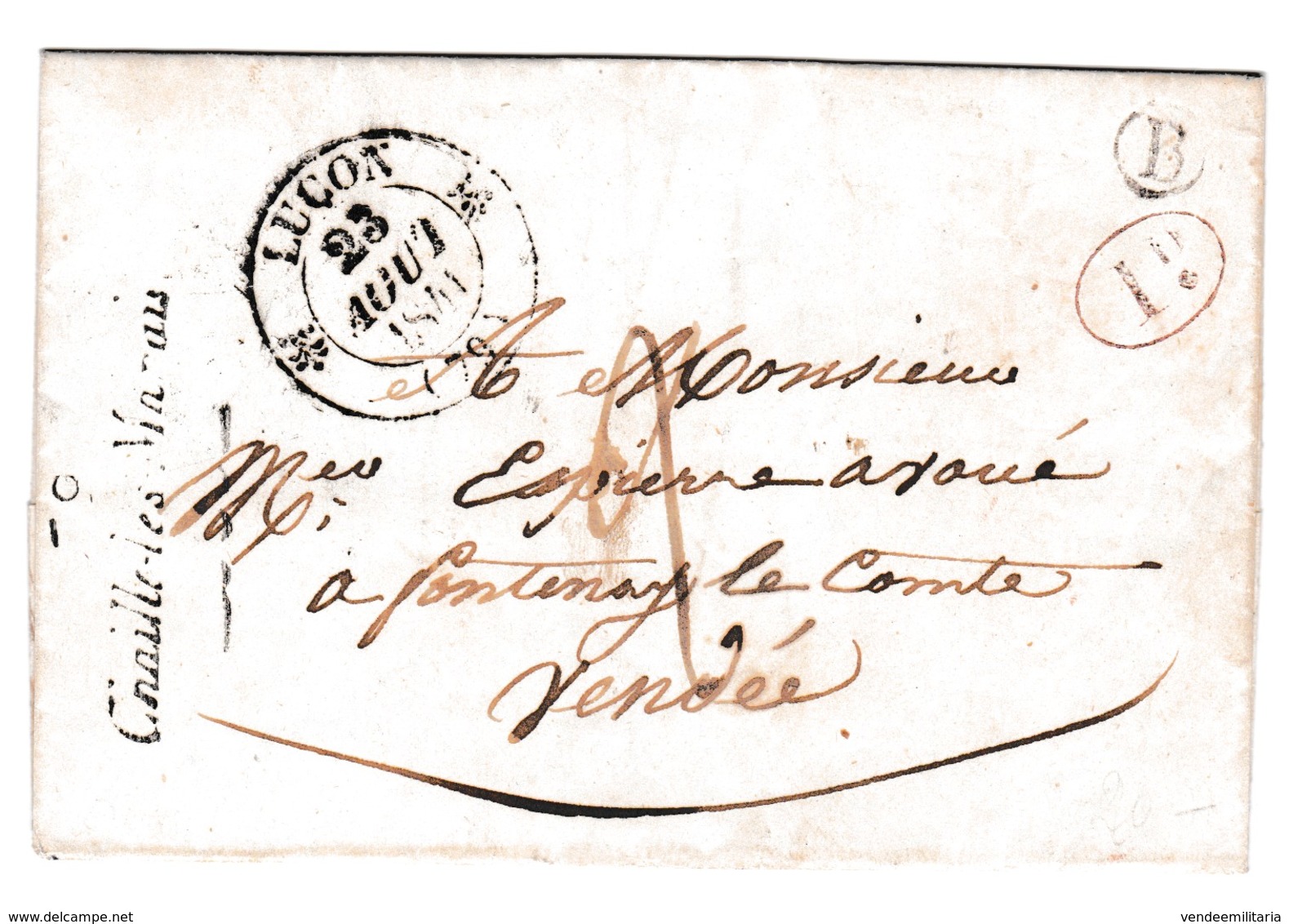 LAC Du 20 Juin 1841- Cursive " 79 CHAILLE LES MARAIS " + CAD Type 12 LUCON + Marque Boite Rurale B PUYRAVAULT Vendée - 1801-1848: Precursors XIX