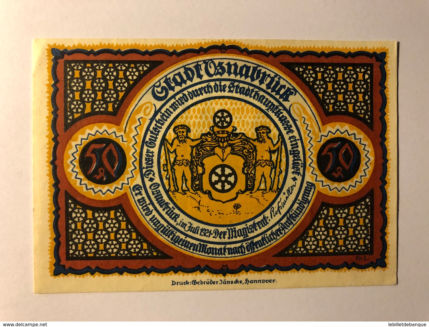 Allemagne Notgeld Osnabruck 50 Pfennig - Colecciones