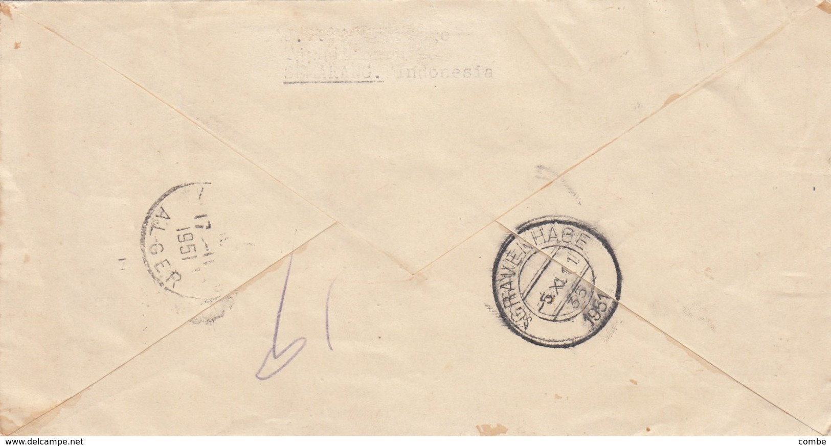 COVER INDONESIA. 24 10 1951. FDC. HARI PENERBITAN  PERTAMA. REGISTERED NEDERLAND VIA ALGER. - Indonesia