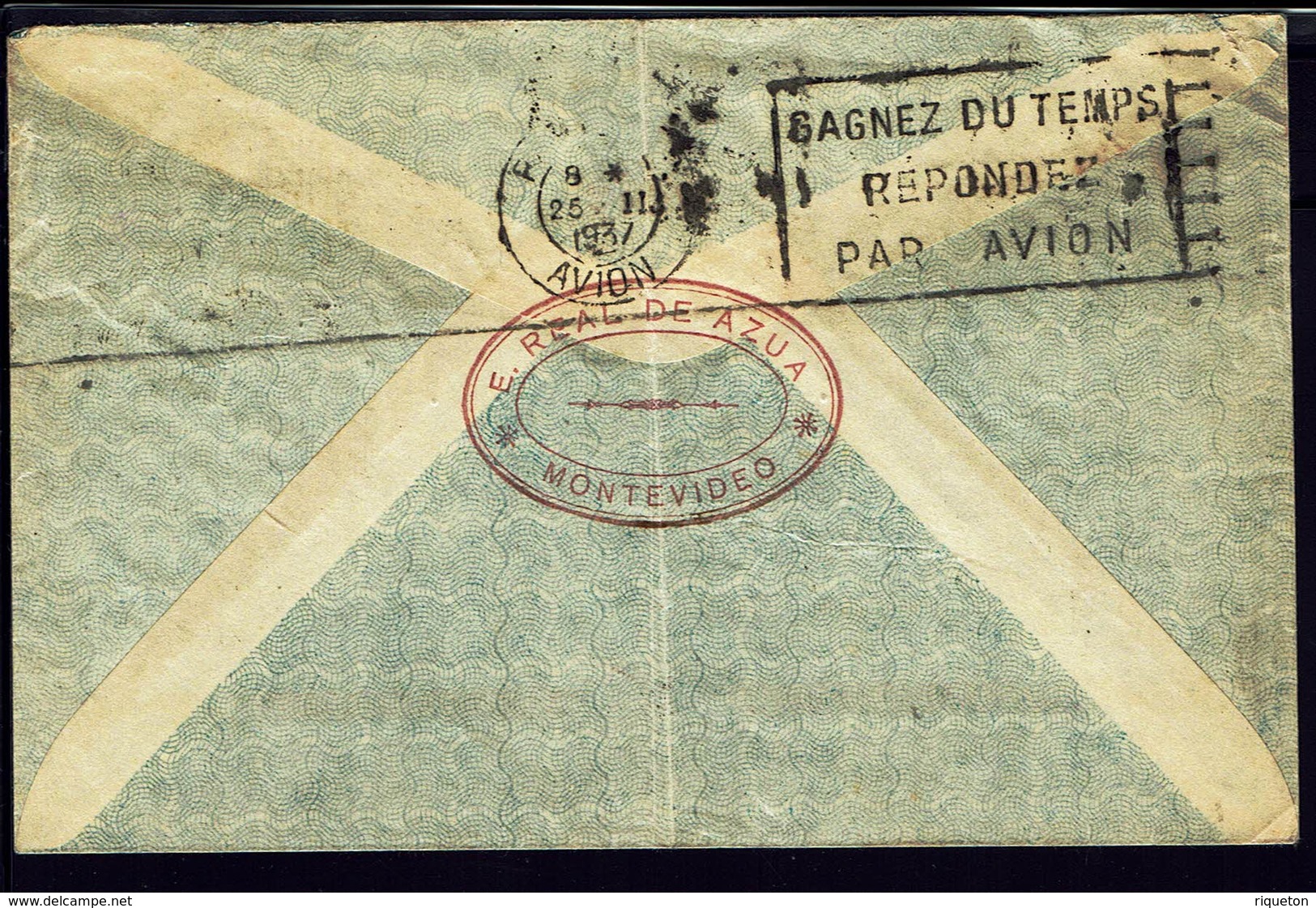URUGUAY - 1937 - Affranchissement 62 Ct Aéréo Sur Enveloppe De Montevideo Par Avion, Via Paris Pour ULM-Donau (ALL) B/TB - Uruguay