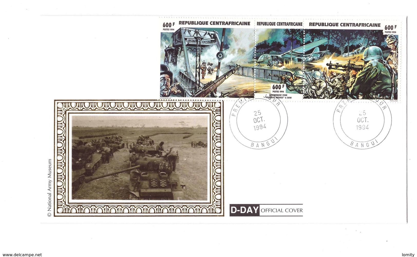 Guerre Republique Centrafricaine 1994 Triptyque Normandie 1944 Pegasus Bridge 6 Juin Enveloppe First Day Cover Fdc - Guerre Mondiale (Seconde)