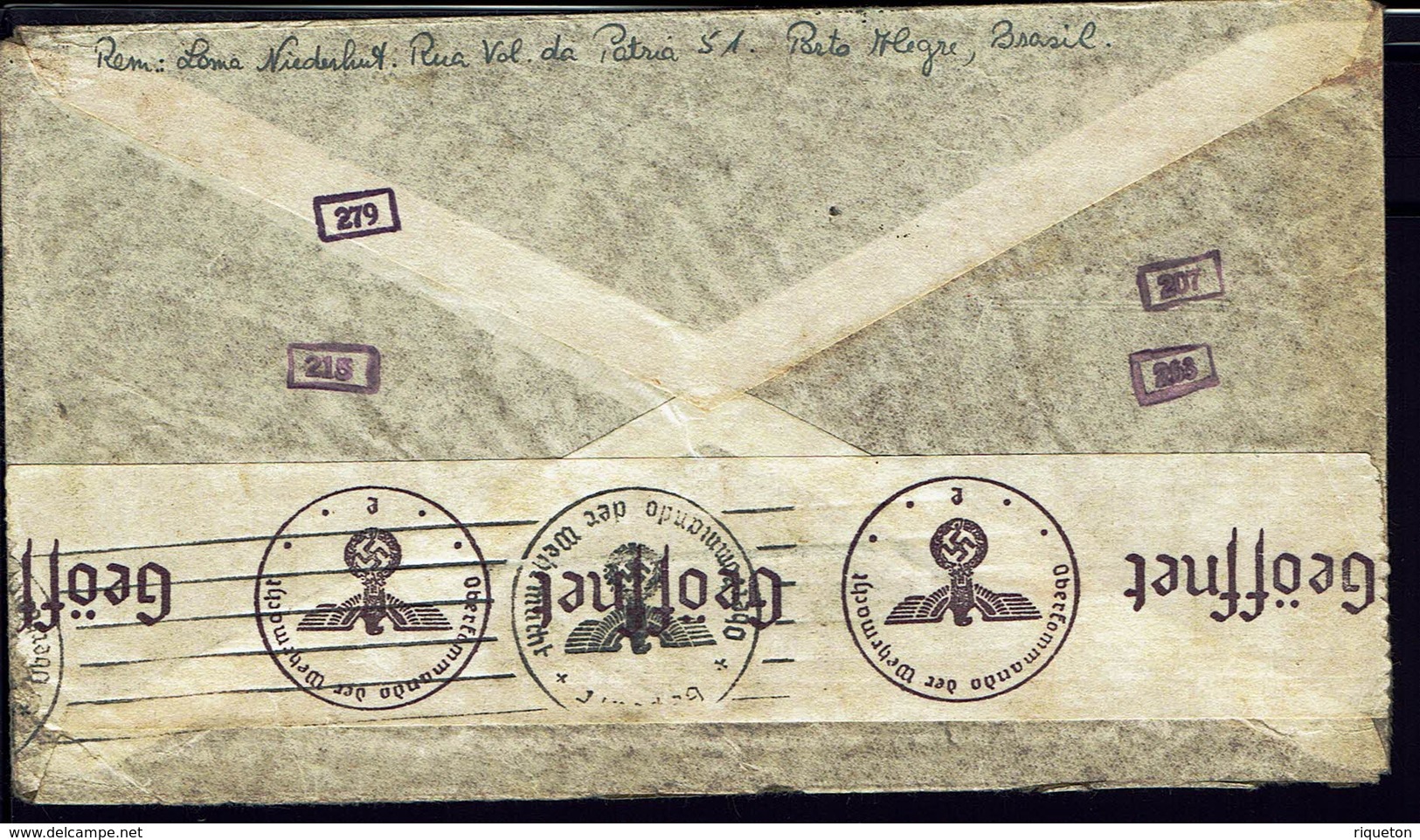 BRESIL - 1940 "Varig Servicio Aéréo No Brasil" Enveloppe De Porto Alègre, Via Condor "Aba Bitoria" Pour Essen - Censure. - Poste Aérienne (Compagnies Privées)