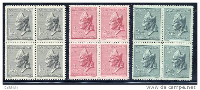 CZECHOSLOVAKIA 1947 St. Adalbert Set In Blocks Of 4 MNH / **.  Michel 515-17 - Unused Stamps