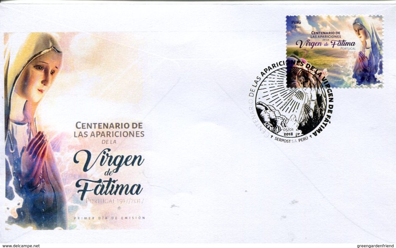 38881 Peru, Fdc  05.1.2018 Centenary Apparition Of The Madonna Virgin Of Fatima - Cristianismo