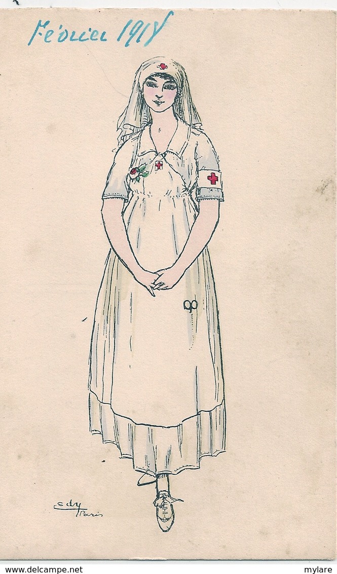 Cpa Croix Rouge Infirmière Dessin De Edy - Croix-Rouge