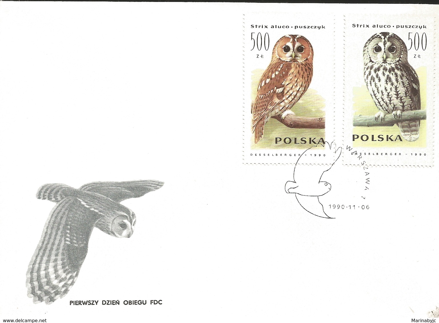 J) 1990 POLAND, OWLS, MULTIPLE STAMPS, SET OF 3 FDC - Covers & Documents