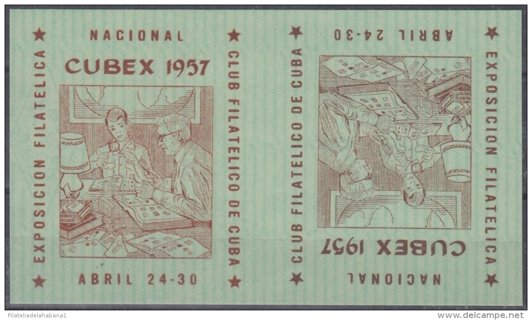 VI-413 CUBA 1957. VIÑETAS CINDERELLA CUBEX EXPO NACIONAL TETE BECHE. PAPEL DE SEGURIDAD. NO GUM. - Charity Issues