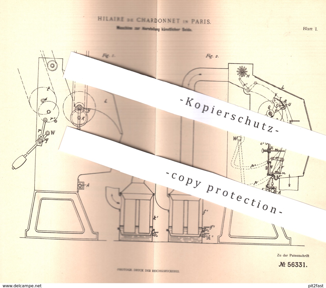 Original Patent - Hilaire De Chardonnet , Paris , Frankreich , 1890 , Spinnen Künstlicher Seide | Cellulose | Stoff !! - Historical Documents