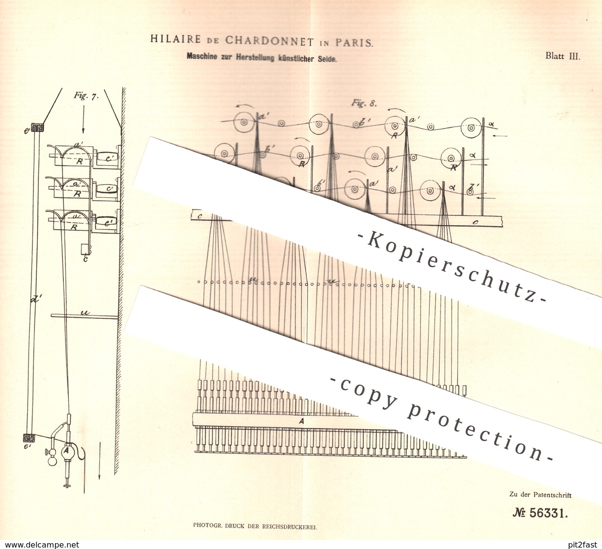 Original Patent - Hilaire De Chardonnet , Paris , Frankreich , 1890 , Spinnen Künstlicher Seide | Cellulose | Stoff !! - Historical Documents