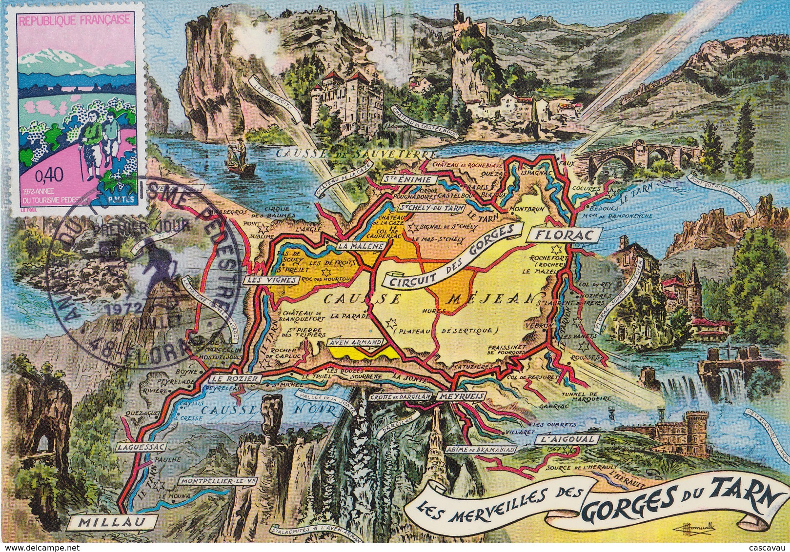 Carte Maximum  1er  Jour   FRANCE   Année  Du  Tourisme  Pédestre   FLORAC  1972 - 1970-1979