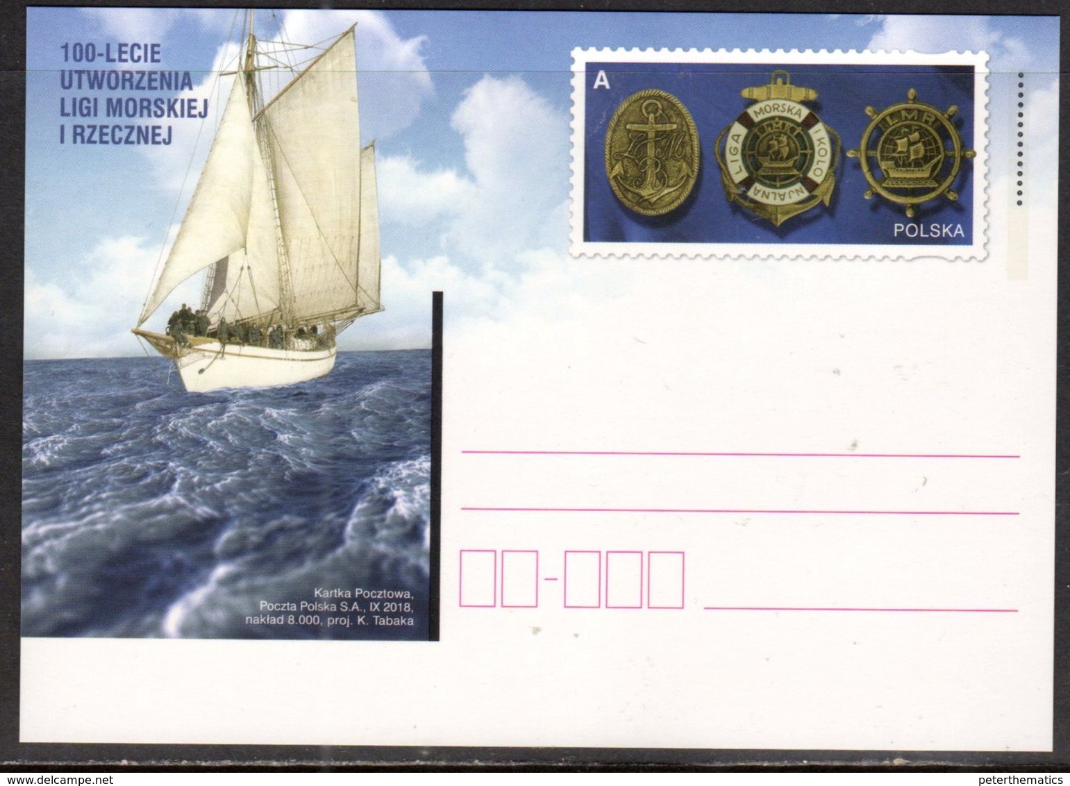 POLAND, 2018, POSTAL STATIONERY, MINT, SHIPS, 100th ANNIVERSARY OF MARITIME AND RIVER LEAGUE,  PREPAID POSTCARD - Barche