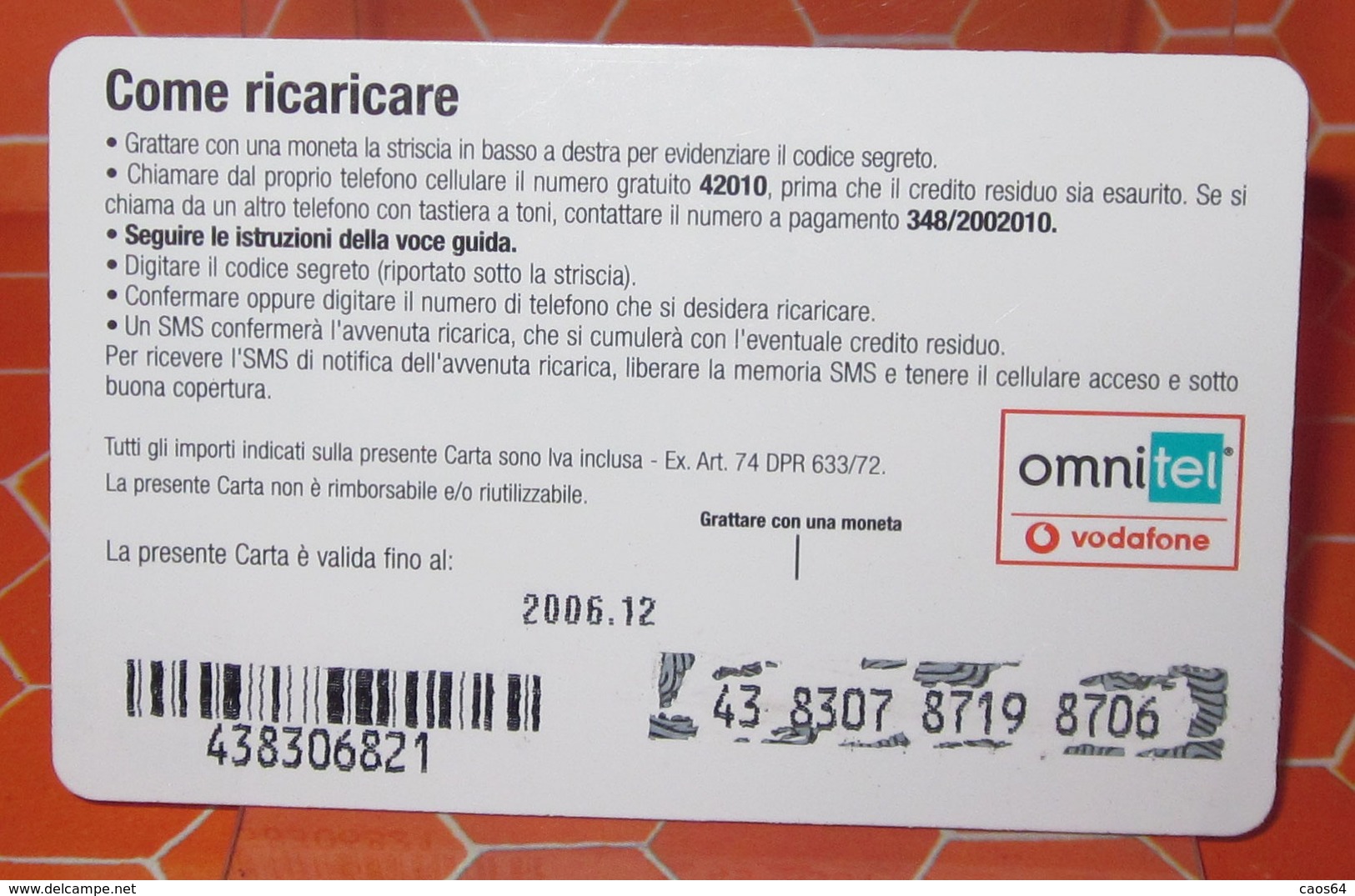 OMNITEL CI SENTIAMO CARICHI 10 € - Schede GSM, Prepagate & Ricariche