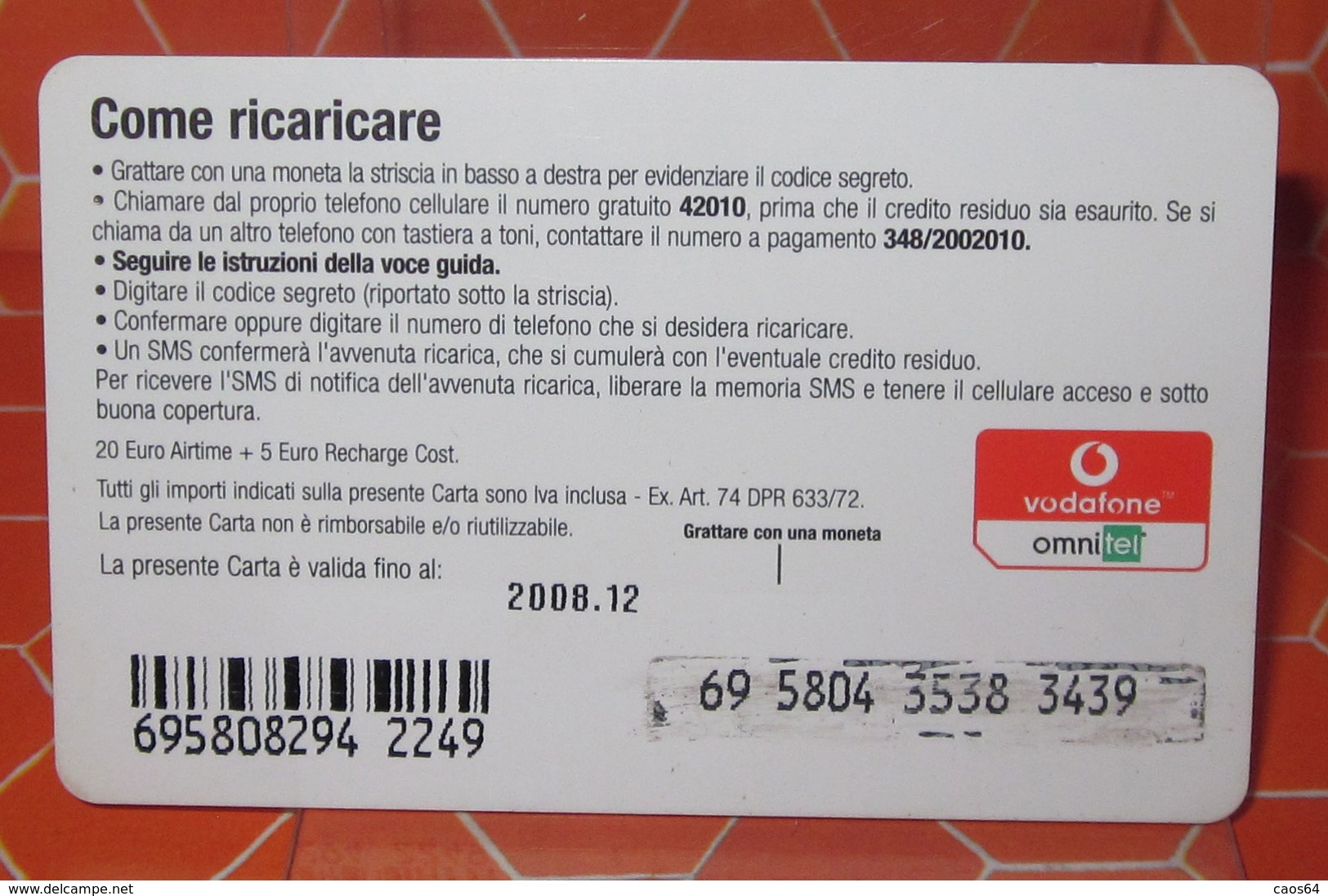 VODAFONE OMNITEL CARICO SOSPESO - Schede GSM, Prepagate & Ricariche