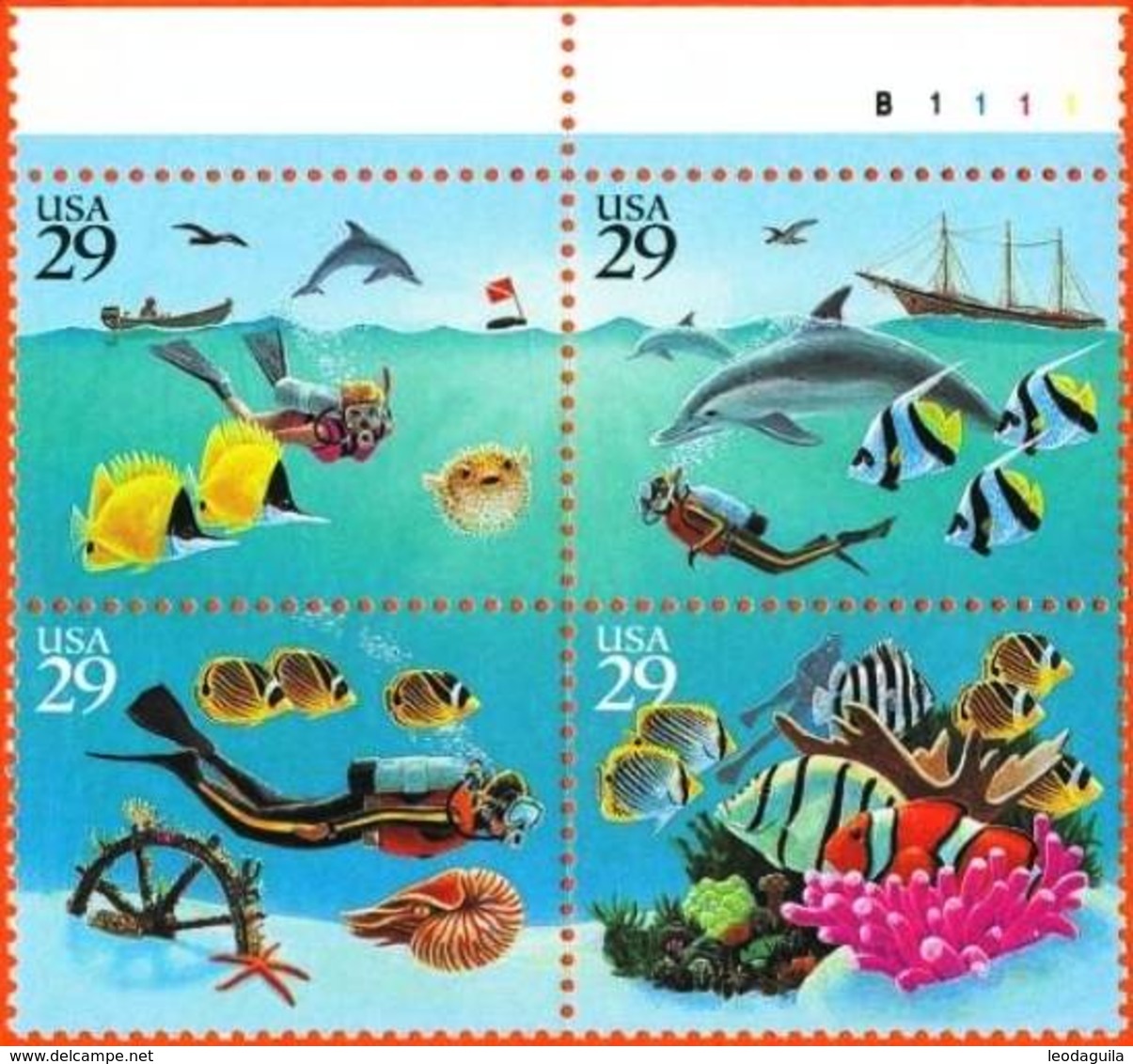 UNITED STATES  #2863-6  -   WONDERS OF THE SEA  - PB [+]    MINT - Plate Blocks & Sheetlets