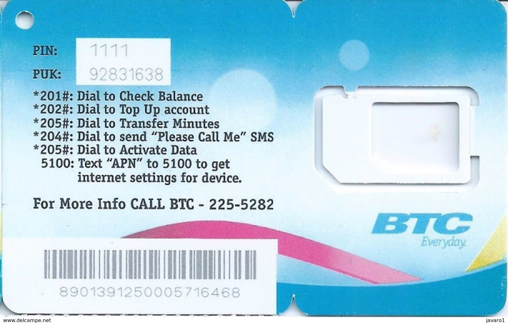 BAHAMAS : BTC SIM ( No Chip) - Bahama's