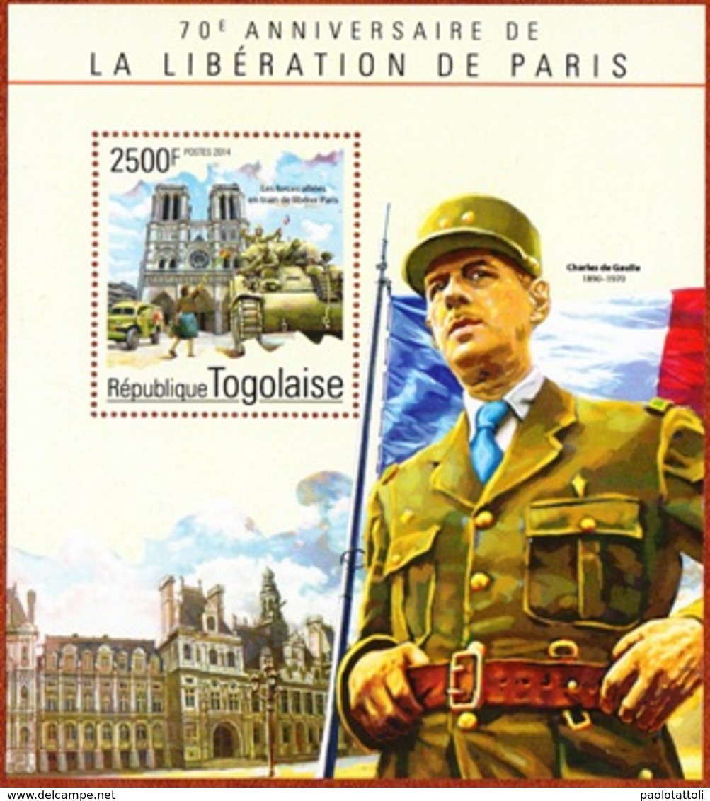 Togo, 70e Liberation De Paris,2500F, 2014- Block MintNH - Togo (1960-...)