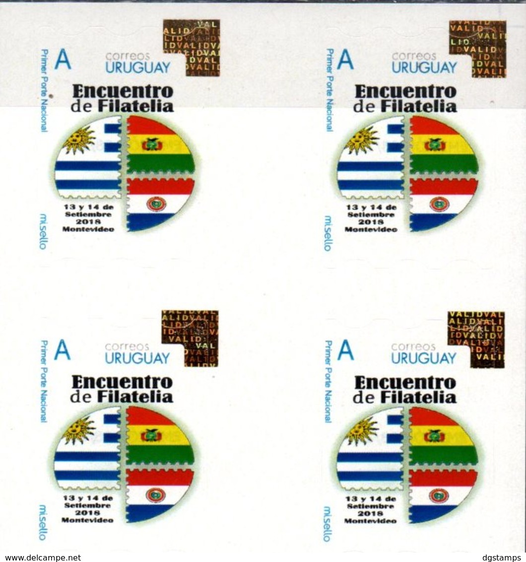 Uruguay 2018 ** Bl4 "Mi Sello" Encuentro Trinacional De Filatelia Uruguay - Bolivia - Paraguay. Banderas - Holograma. - Uruguay