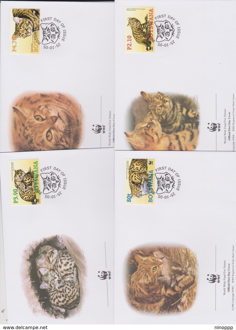 World Wide Fund For Nature 2005 Botswana - Black Footed Cat,Set 4 Official First Day Covers - FDC