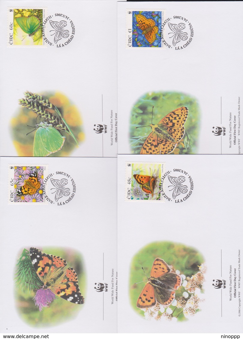 World Wide Fund For Nature 2005 Ireland- Butterflies,Set 4 Official First Day Covers - FDC