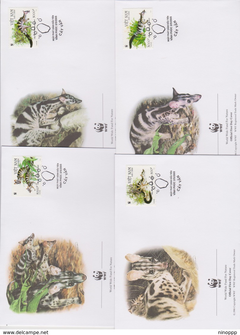 World Wide Fund For Nature 2005 Vietnam - Owston Banded Civet ,Set 4 Official First Day Covers - FDC