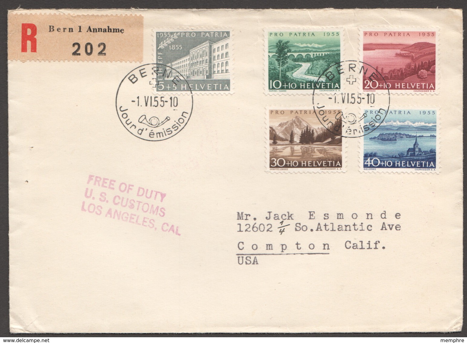 1955  FDC Recommandé Pour Les USA Oblitération Française Zum 71-75 - Lettres & Documents