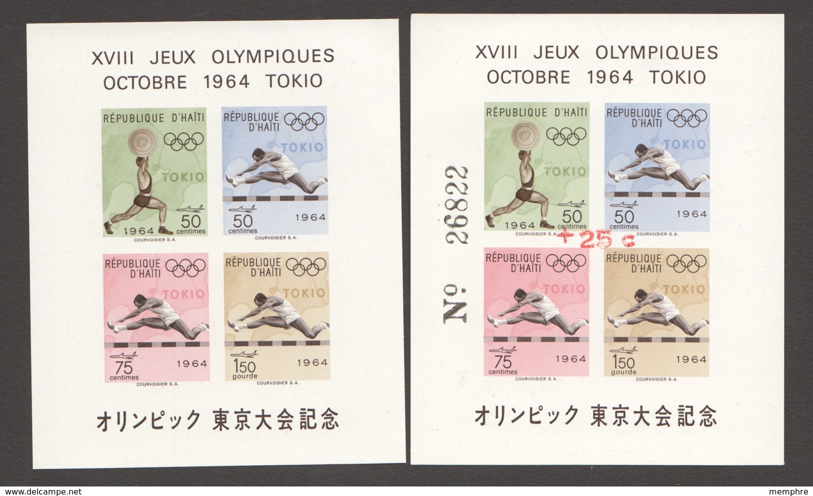 Haïti  1964  Jeux Olympiques De Tokio Blocs Feuillets Normal Et Surchargé +25c En Rouge Sans Point Après C ** - Sommer 1964: Tokio