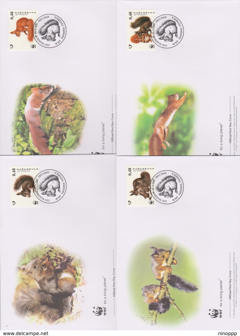 World Wide Fund For Nature 2007 Slovenia-red Squirrel  ,Set 4 Official First Day Covers - FDC