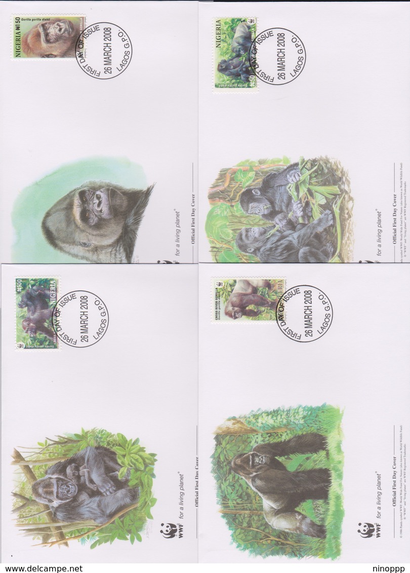World Wide Fund For Nature 2008 Nigeria-Cross River Gorilla ,Set 4 Official First Day Covers - FDC