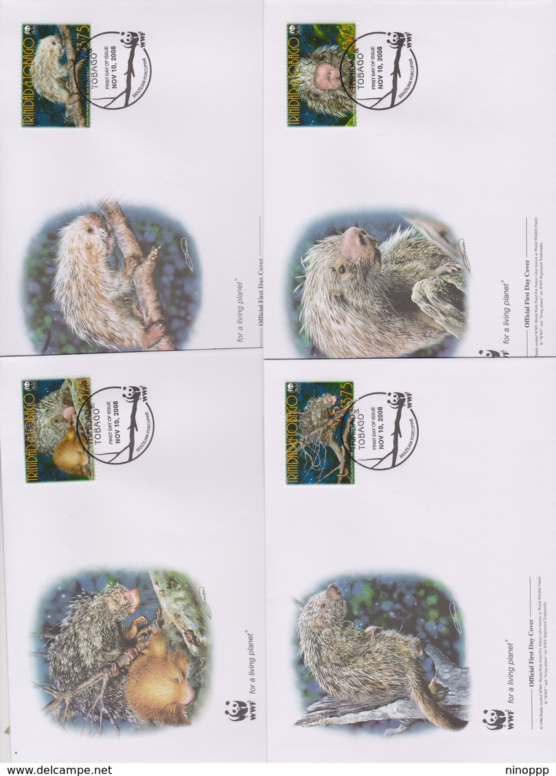 World Wide Fund For Nature 2008 Trinidad And Tobago-Brasilain Porcupine ,Set 4 Official First Day Covers - FDC