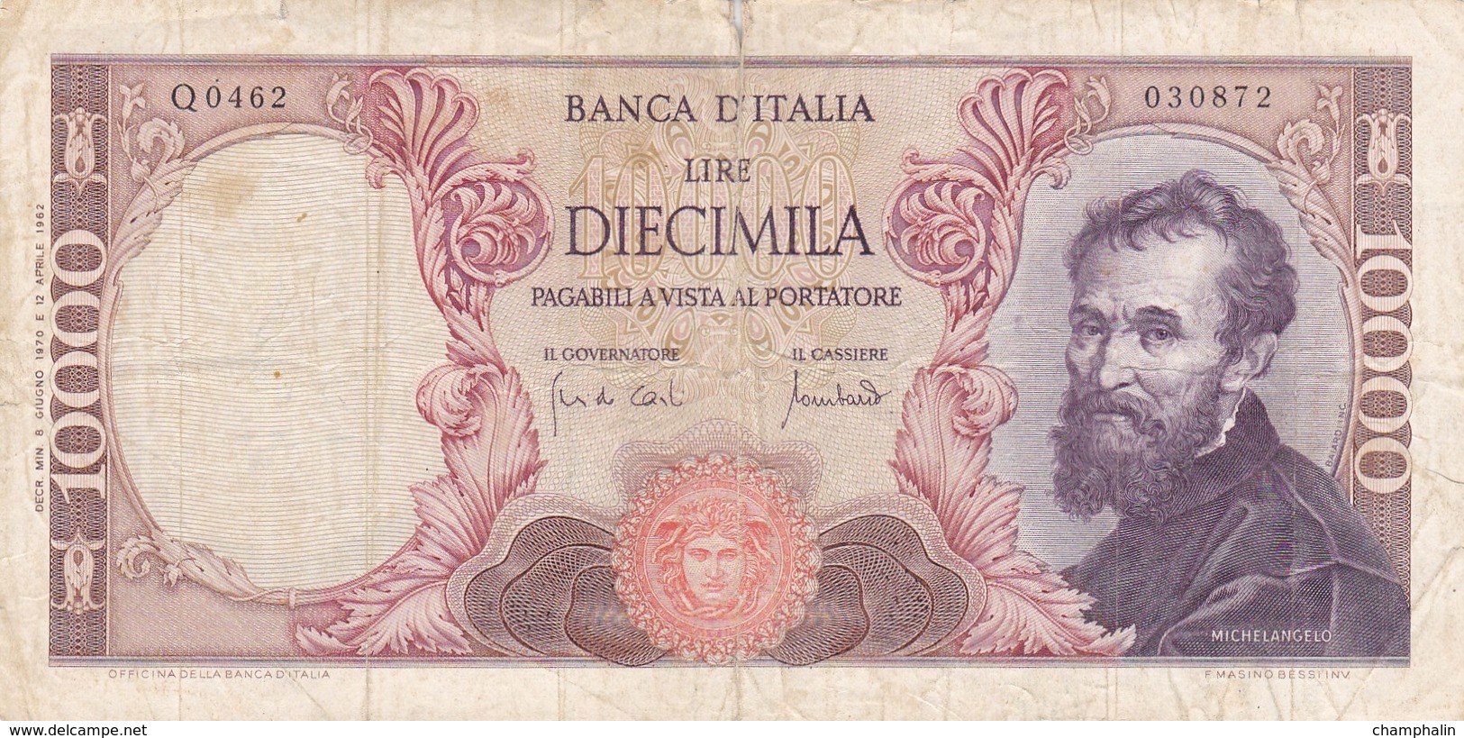 Italie - Billet De 10000 Lire - 8 Juin 1970 - Michelangelo - 10.000 Lire