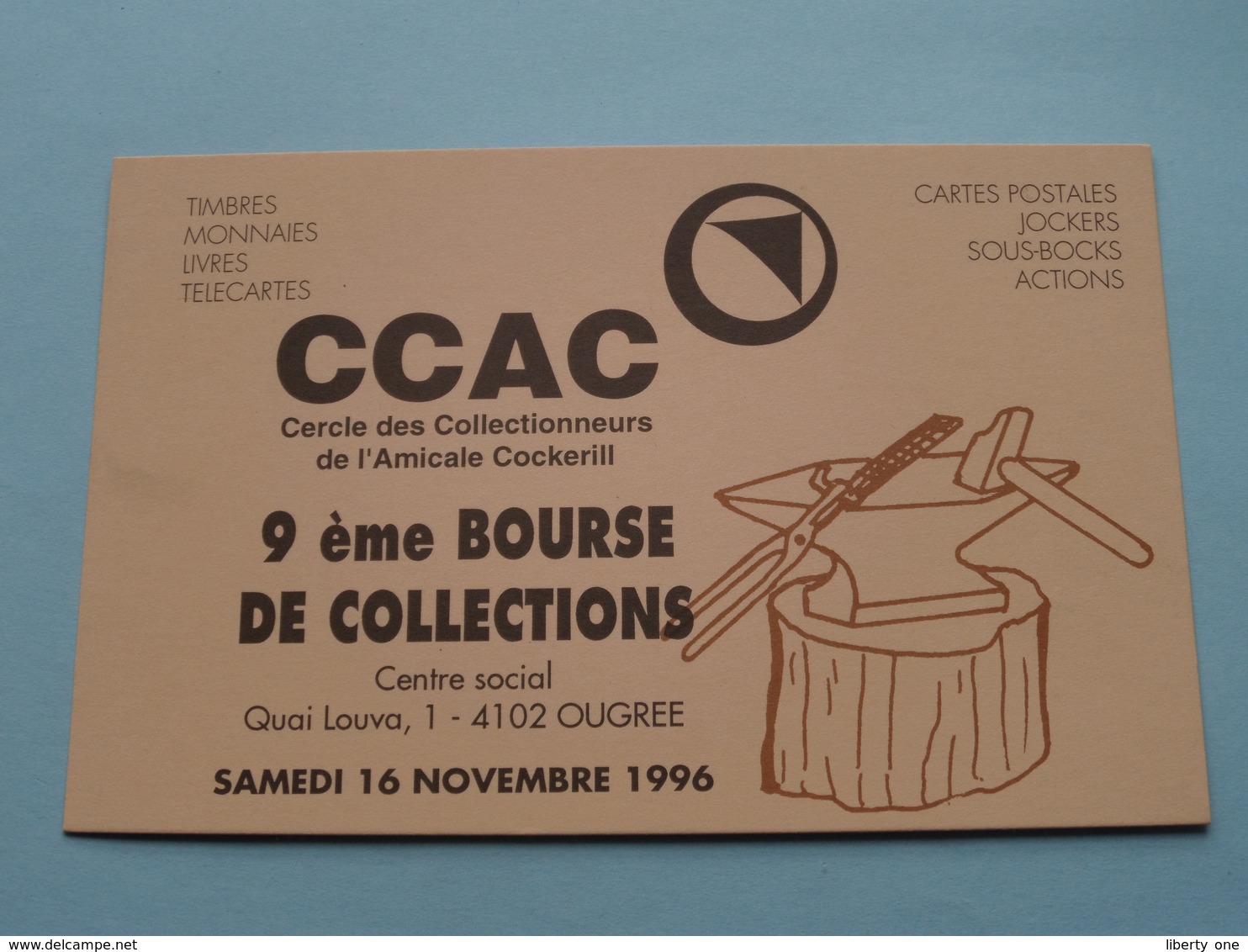 9ème BOURSE De COLLECTIONS ( Cercle Des Collectionneurs De L'Amicale Cockerill ) 4102 Ougree à 1996 ( N° 307 ) ! - Bolsas Y Salón Para Coleccionistas