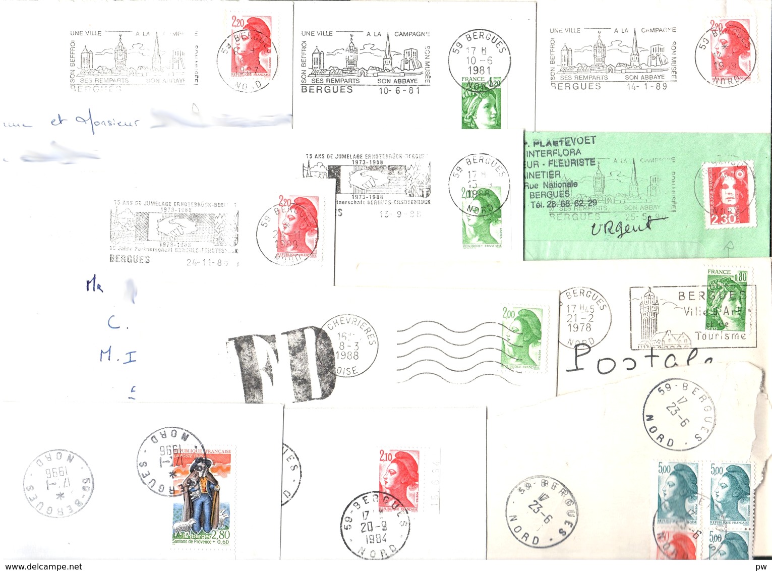 FRANCE '59 BERGUES' 1978/96  20  MARQUES POSTALES Et  OBLITERATIONS - 1961-....