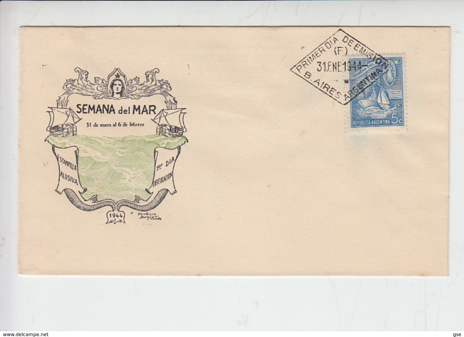 ARGENTINA 1944 - FDC  - Yvert 435 - Semana Del Mar - Nave - FDC