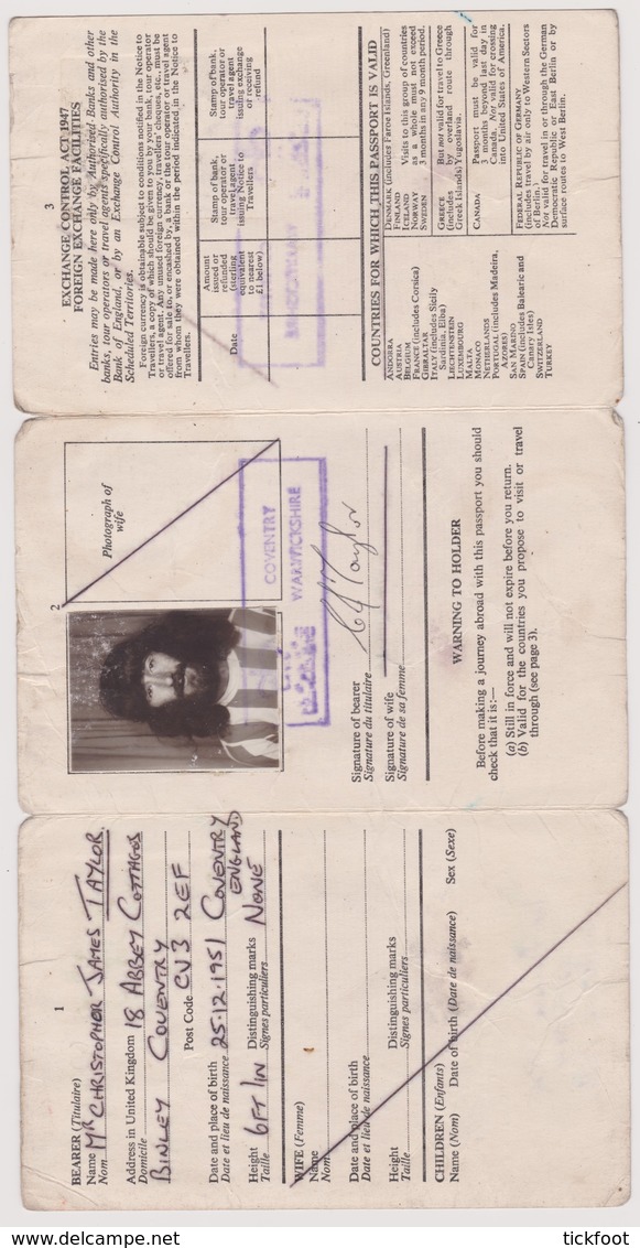 British Visitor's Passport Passeport Britanique 1975 Christopher James Taylor Coventry - Unclassified