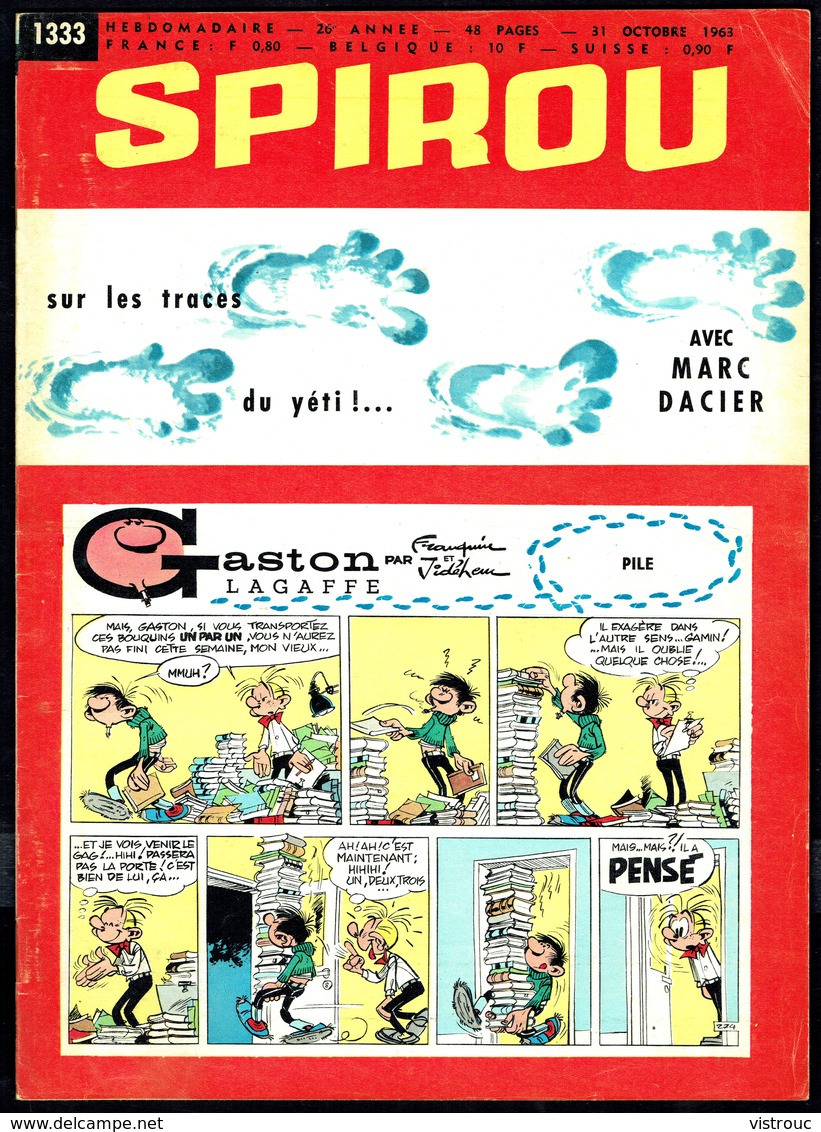 SPIROU N° 1333 -  Année 1963 - Couverture "GASTON" De FRANQUIN. - Spirou Magazine