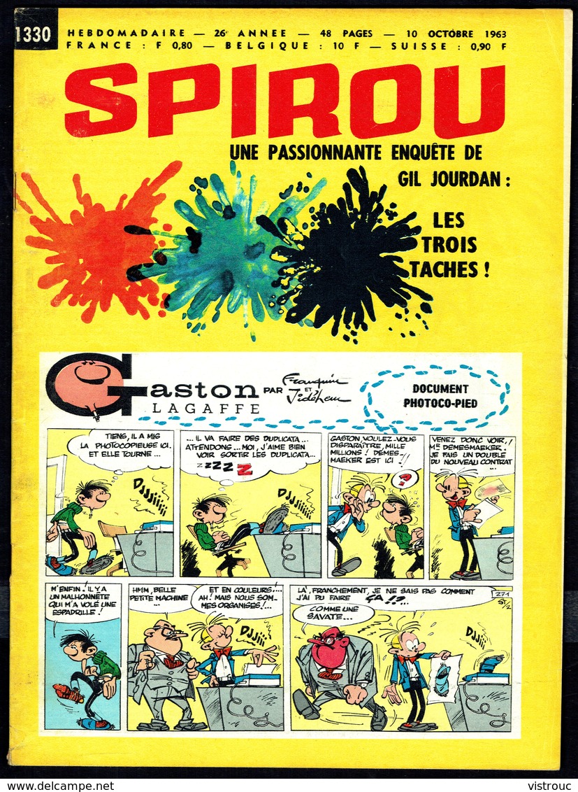 SPIROU N° 1330 -  Année 1963 - Couverture "GASTON" De FRANQUIN. - Spirou Magazine