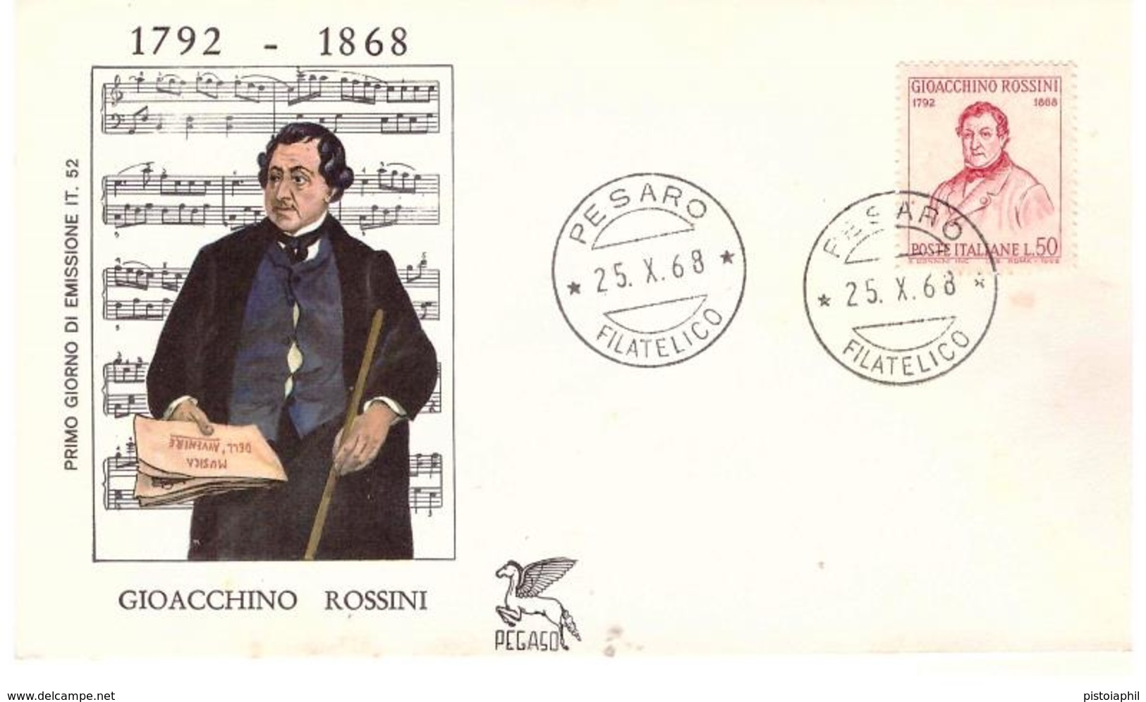 Fdc Pegaso:ROSSINI  (1968); No Viaggiata; AF_Pesaro - FDC