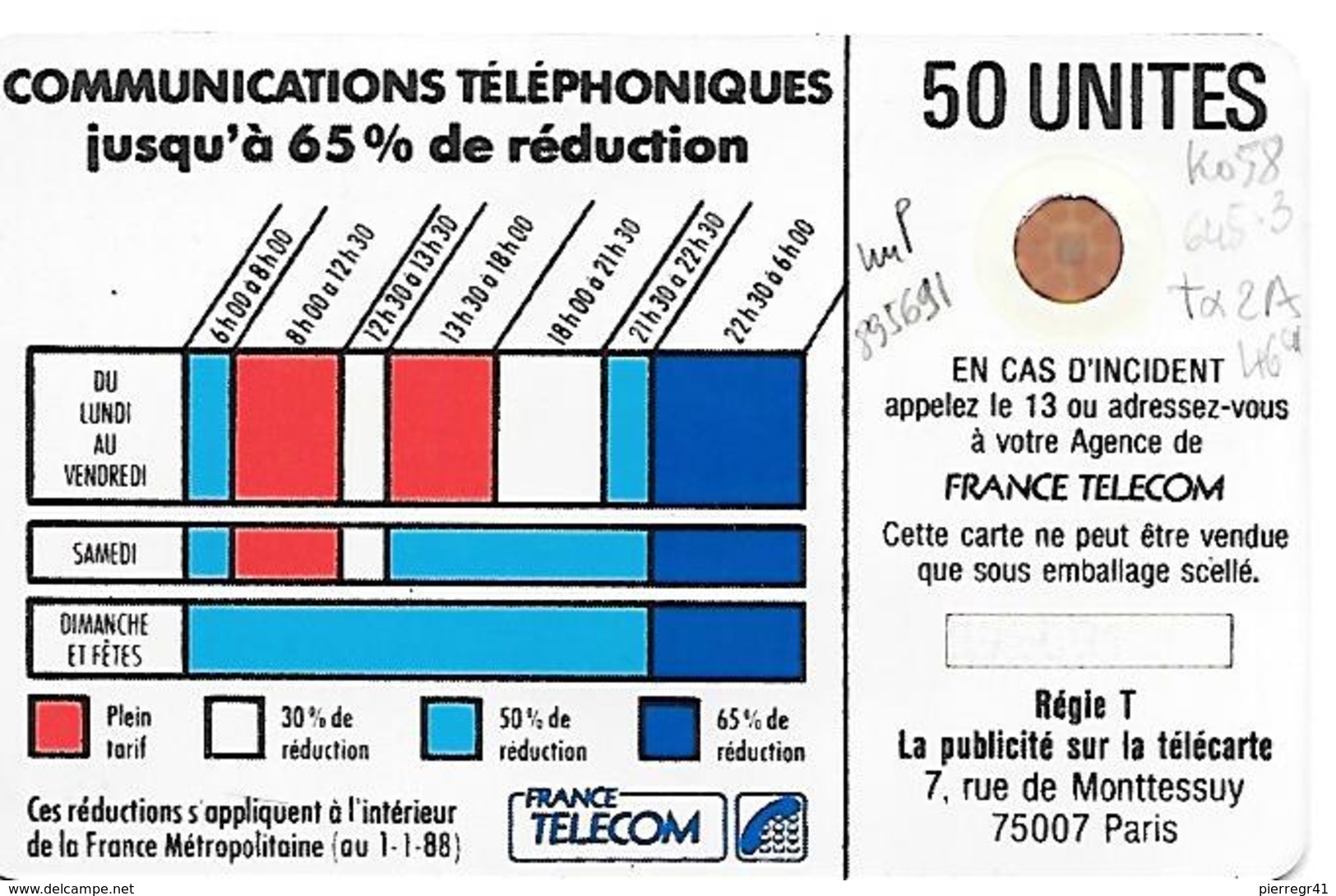 CARTE-PUBLIC-Ko58.-645.3-50U-SC4On-S/E-SERIGRAPHIE- -Puce 7-6 Impact-CORDON BLANC--Série-N°895691 Reste 2U-TBE - Cordons'