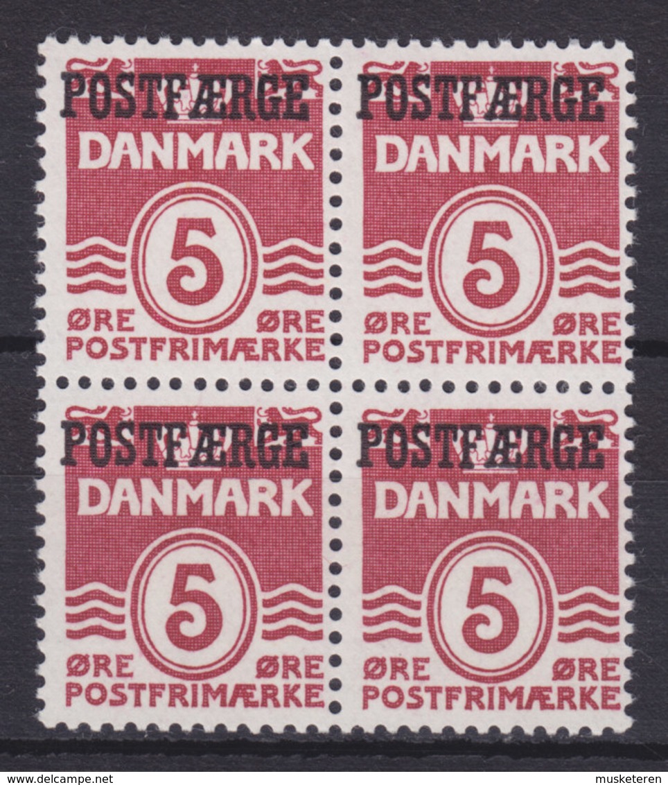 Denmark Postfähre Paket Marken 1942 Mi. 25 I    5 Øre Wellenlinien Aufdruck Overprinted POSTFÆRGE 4-Block MNH** !! - Paketmarken