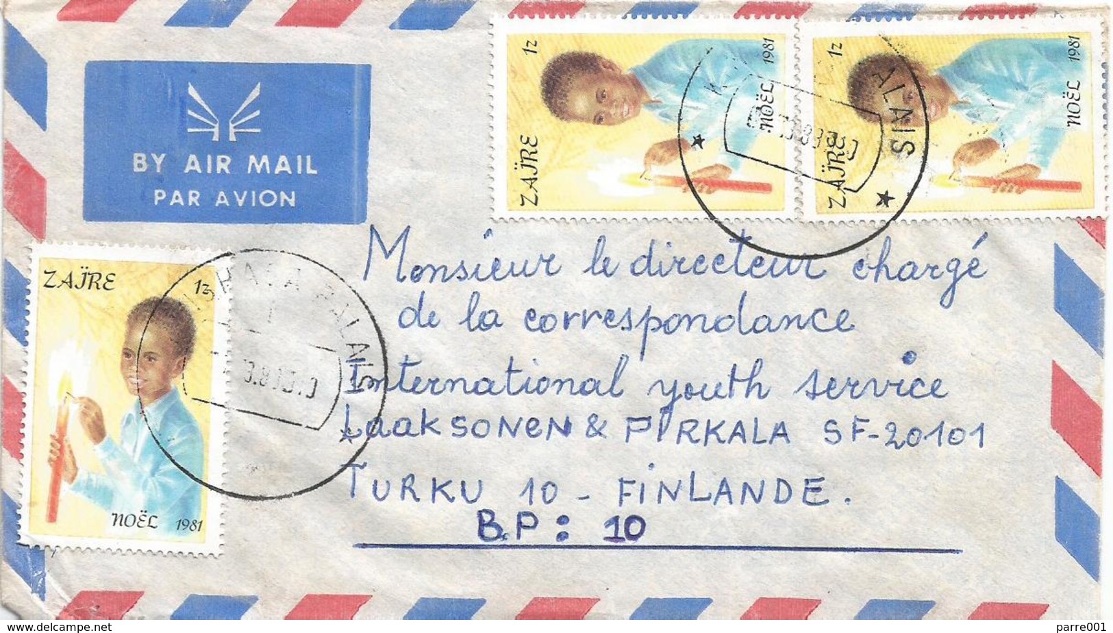 DRC RDC Zaire Congo 1983 Kinshasa Palais Code Letter B Noel Christmas Candle 1Z Cover - Used Stamps